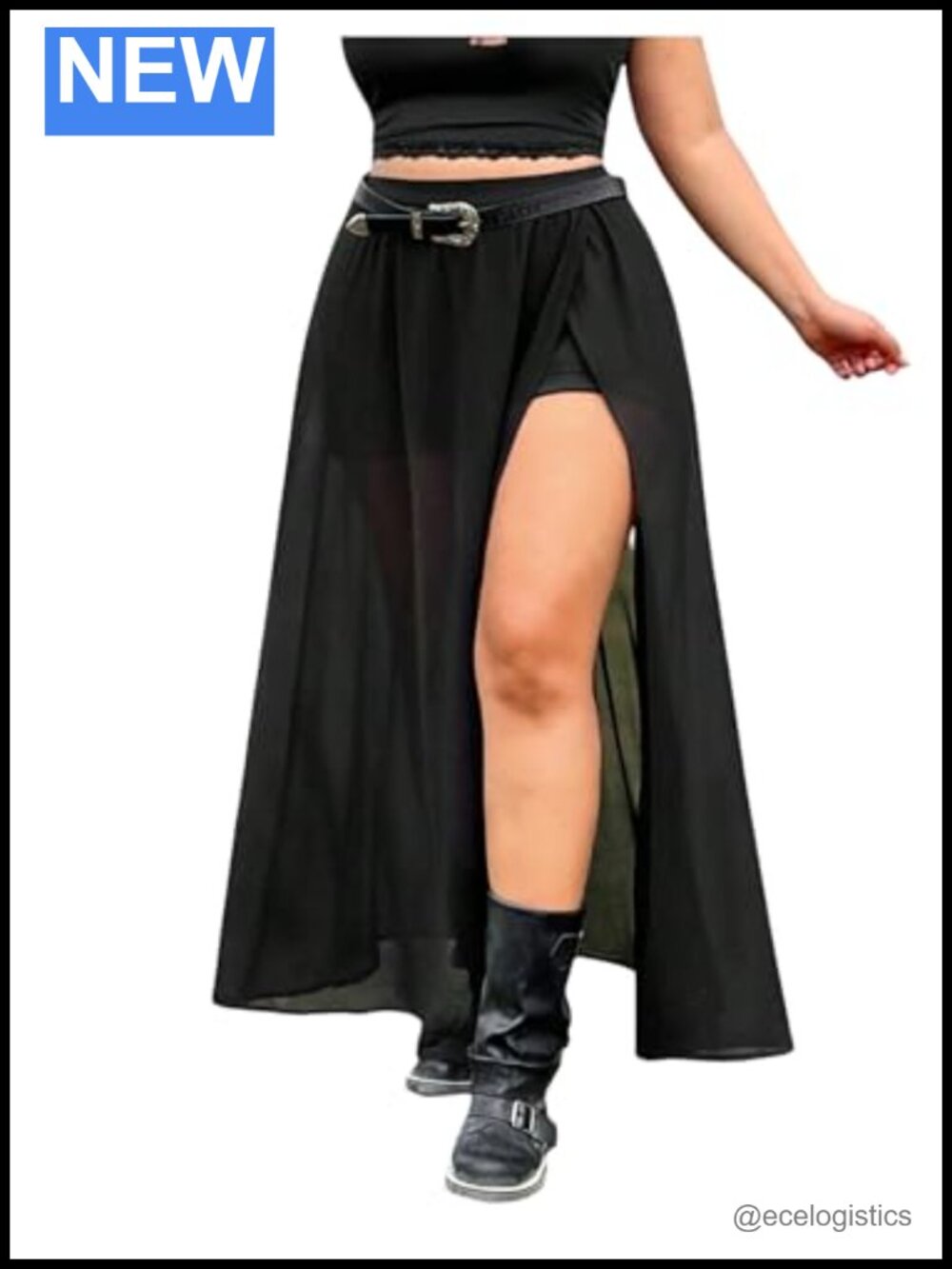 Plus Size High Waisted Sheer Mesh Maxi Skirt with Split Thigh, Gothic Party
